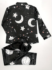 Starry Print Pajama Set Long Sleeve Buttons Top & Elastic Waistband Pants