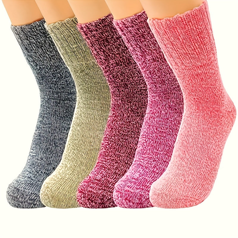 5 Pairs Thick Knit Socks Warm Mid Tube Stockings