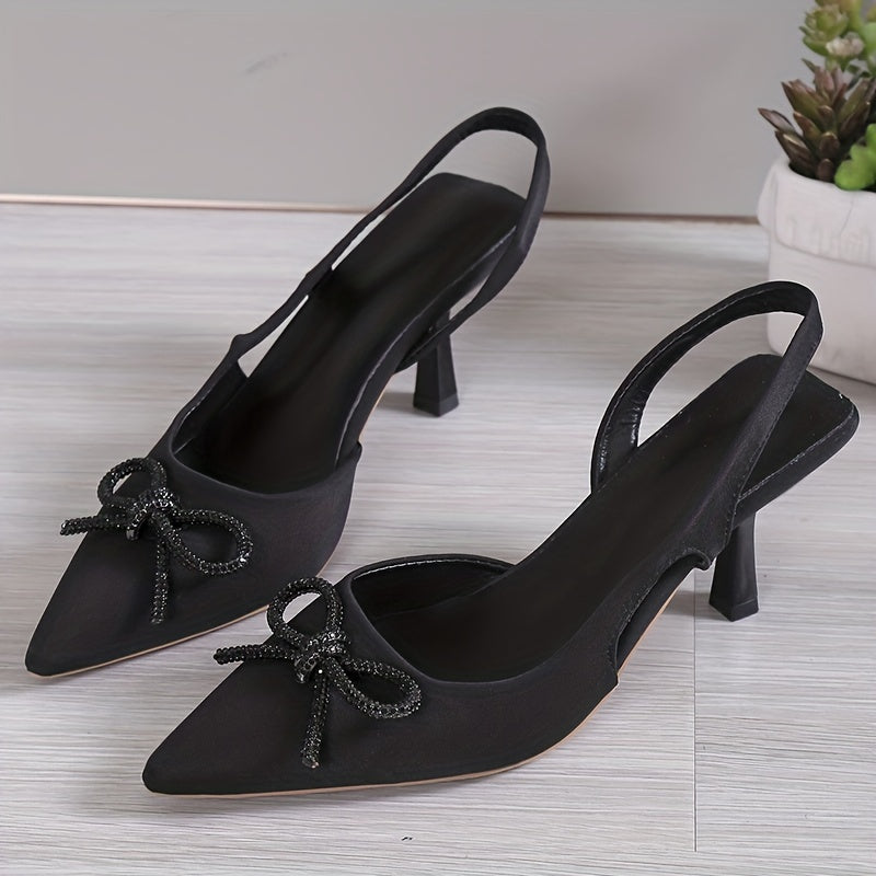 Women's Rhinestone Bow Sandals Slingback Stiletto Heel Shoes