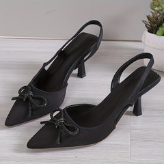Women's Rhinestone Bow Sandals Slingback Stiletto Heel Shoes