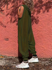 Solid Half Button Sleeveless Jumpsuit