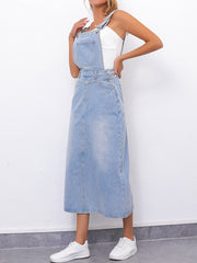 Vintage Style Denim Dress With Slash Pockets