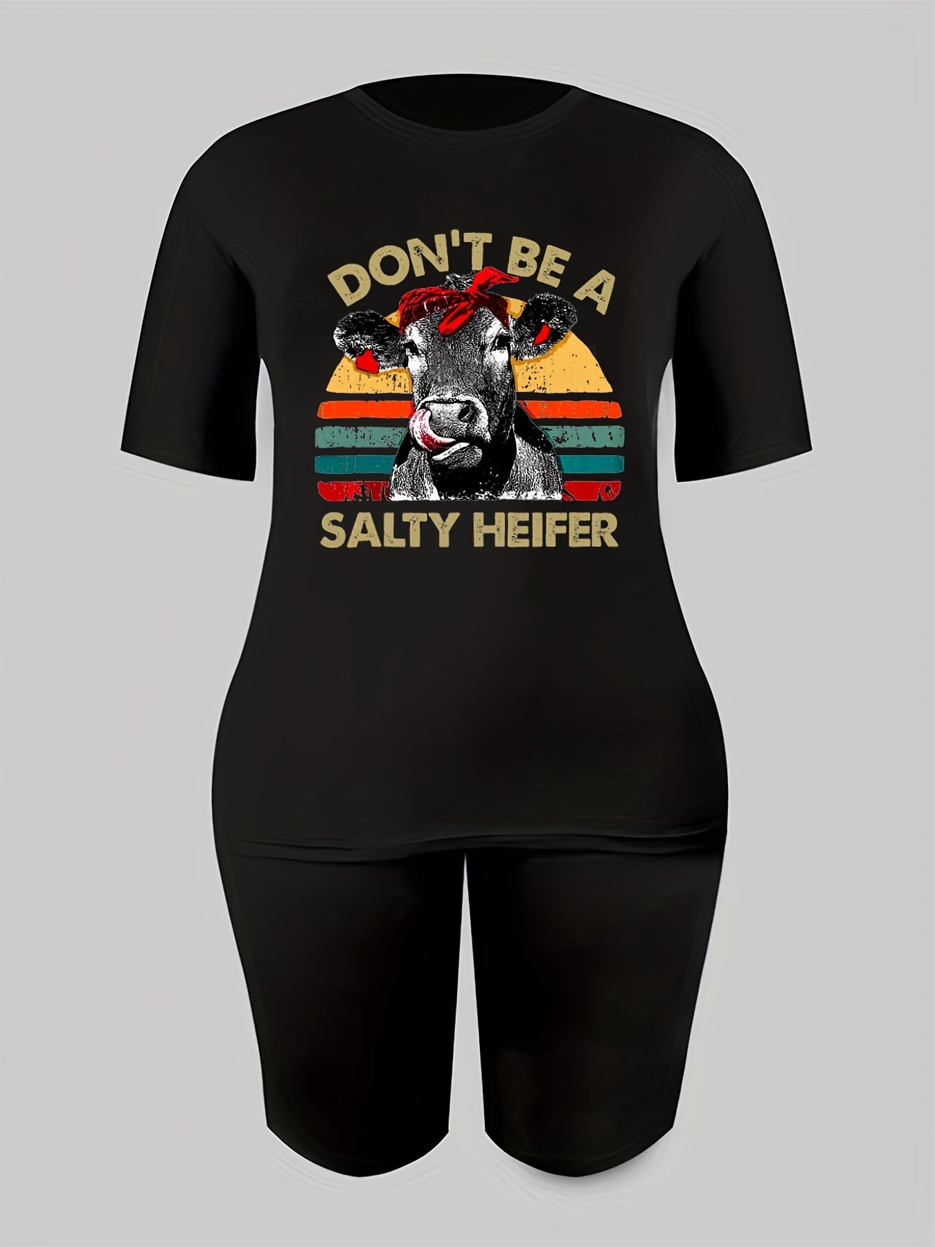 2pcs Animal Graphic Sports Suits Crew Neck T shirts & Shorts