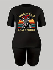 2pcs Animal Graphic Sports Suits Crew Neck T shirts & Shorts