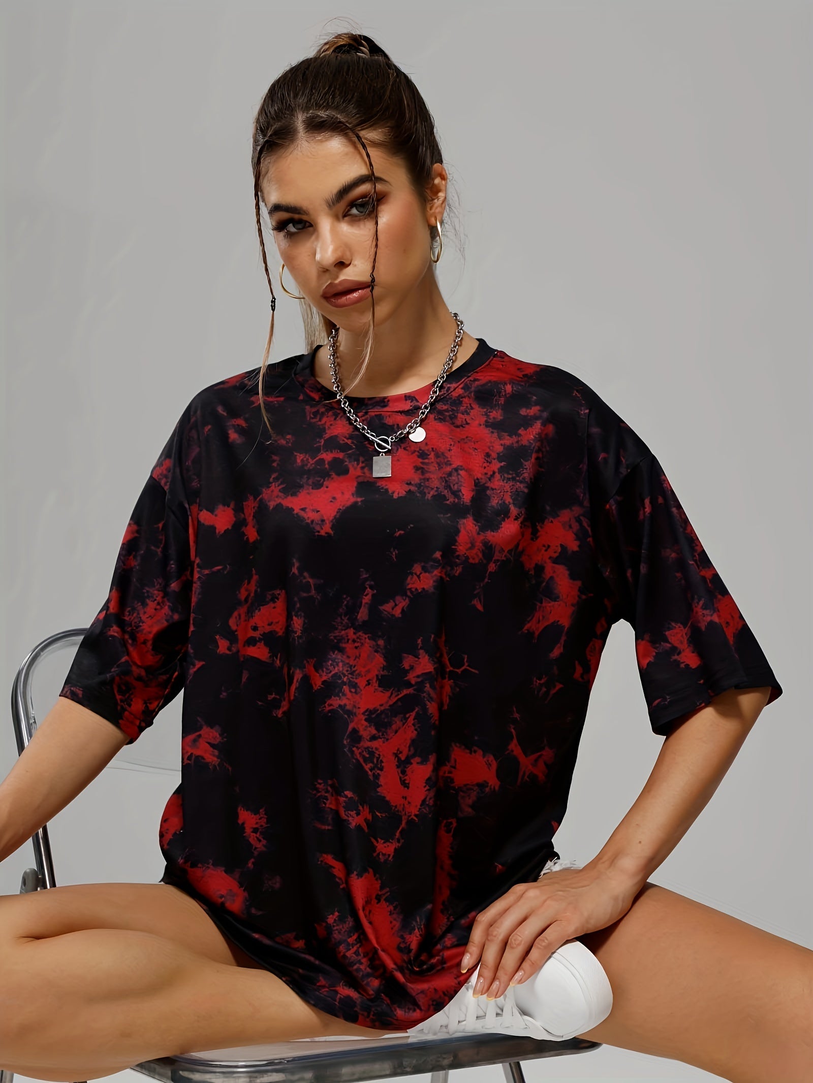 Tie Dye Loose T shirt Sports Fitness Yoga Running Top Women's Activewear