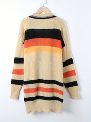 Striped Long Sleeve Open Front Cardigan with Pockets