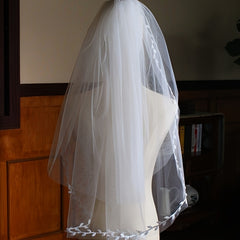 Double Layer Bridal Veil with Leaf Edge Wedding Tulle