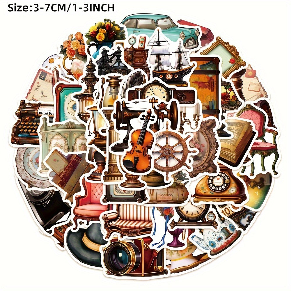 50pcs Retro Object Series Stickers - DIY Waterproof Handbook Sticker Packs
