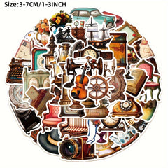 50pcs Retro Object Series Stickers - DIY Waterproof Handbook Sticker Packs