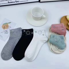 Women's Rhinestone Decor Crew Short Socks