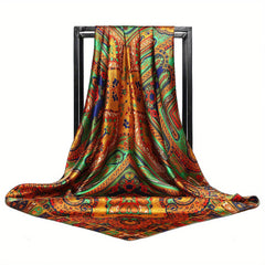 Paisley Printed Large Square Scarf Silk Satin Bandana Hair Wrap Neck Scarf