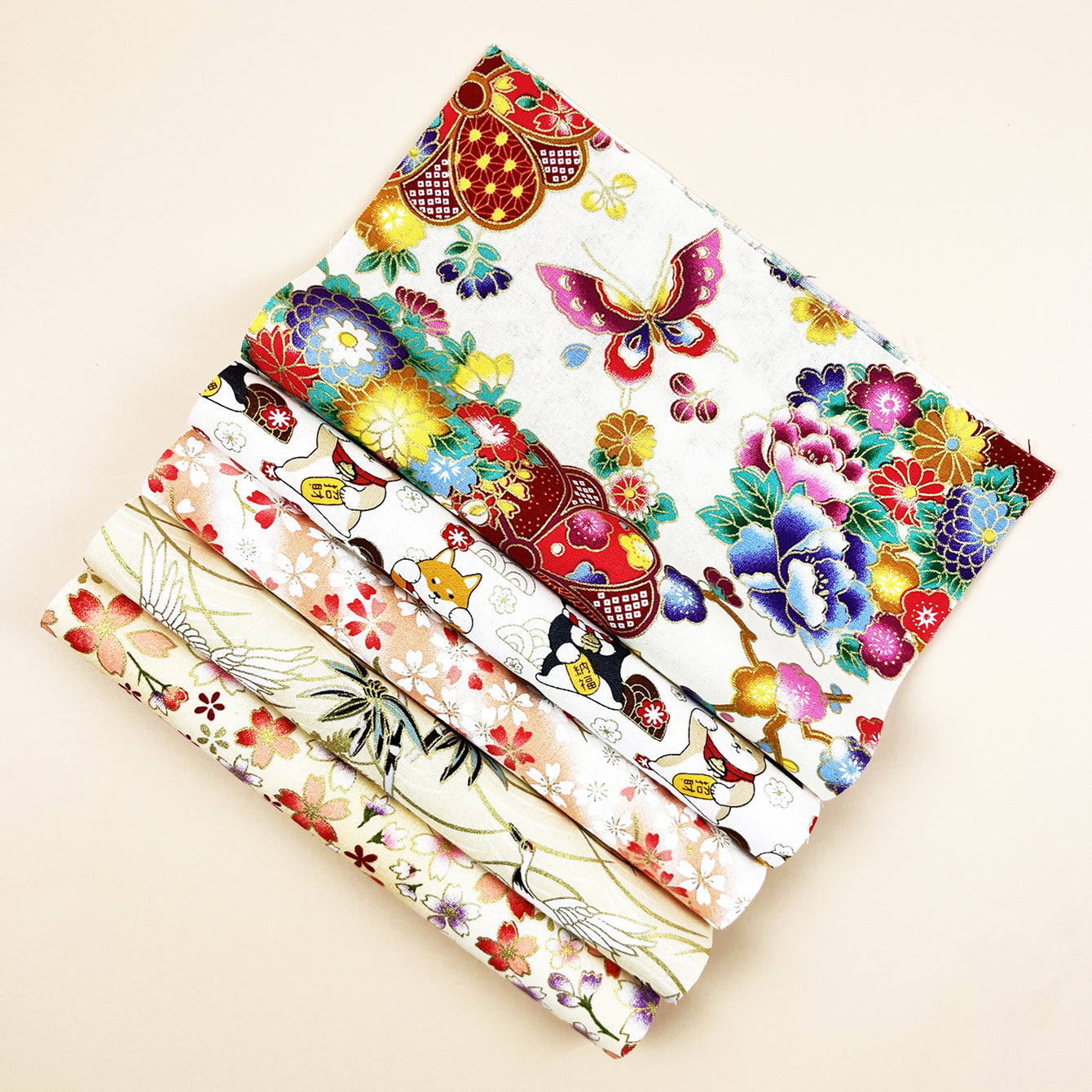 5pcs Light Beige Cotton Fabric Set for DIY Clothing Projects