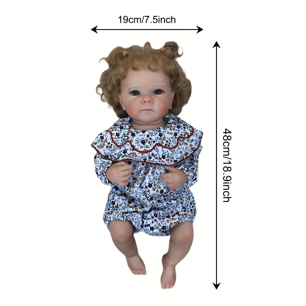 Lifelike Reborn Girl Doll with Rooted Hair & Floral Print Dress