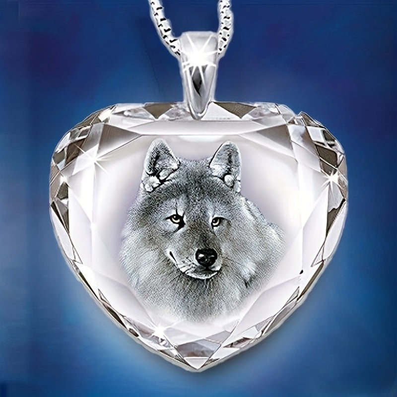 Heart Shaped Wolf Pendant Necklace for Girls
