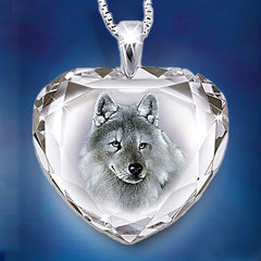 Heart Shaped Wolf Pendant Necklace for Girls