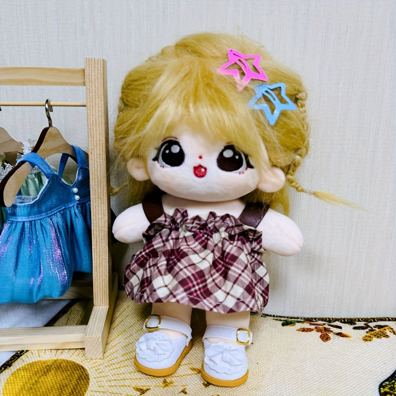 Doll Clothes Set College Style Plaid Skirt Princess Shoes Sweater T-shirt