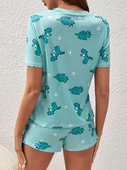 Dino Print Pajama Set Short Sleeve Top & Shorts