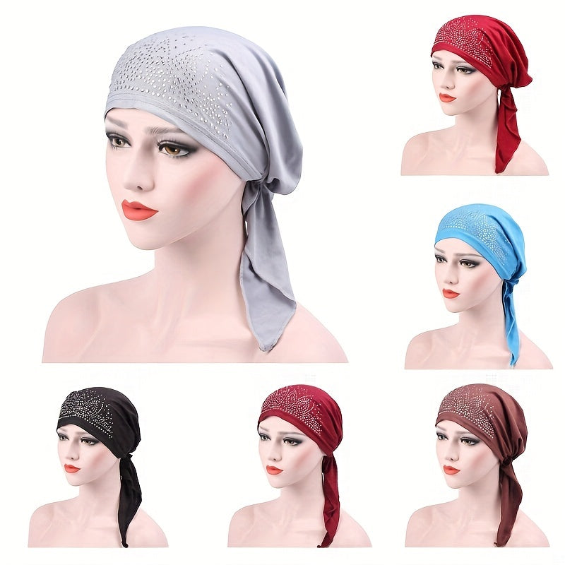 Ramadan Head Scarf Turban Cap Rhinestone Satin Head Wrap Bandana