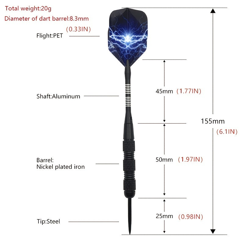 3pcs Steel Darts w/ Aluminum Shafts for Indoor Sports