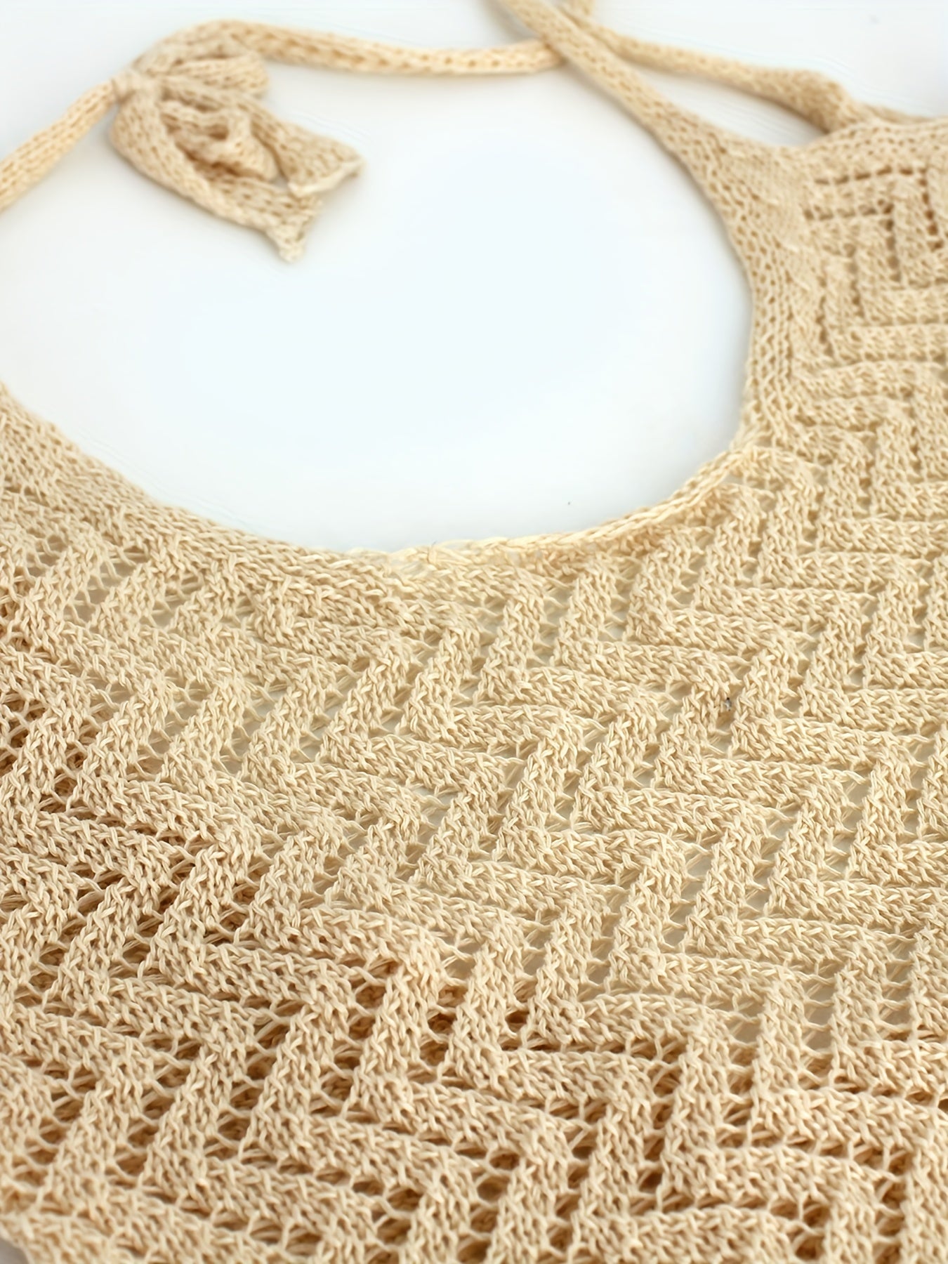 Khaki Eyelet Hollow Cover Up Dress Beach Swimwear