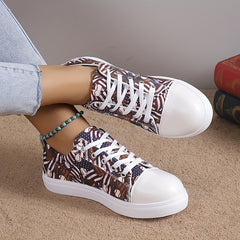 Women's Baseball Print Canvas Shoes Casual Lace Up Low Top Outdoor Sneakers