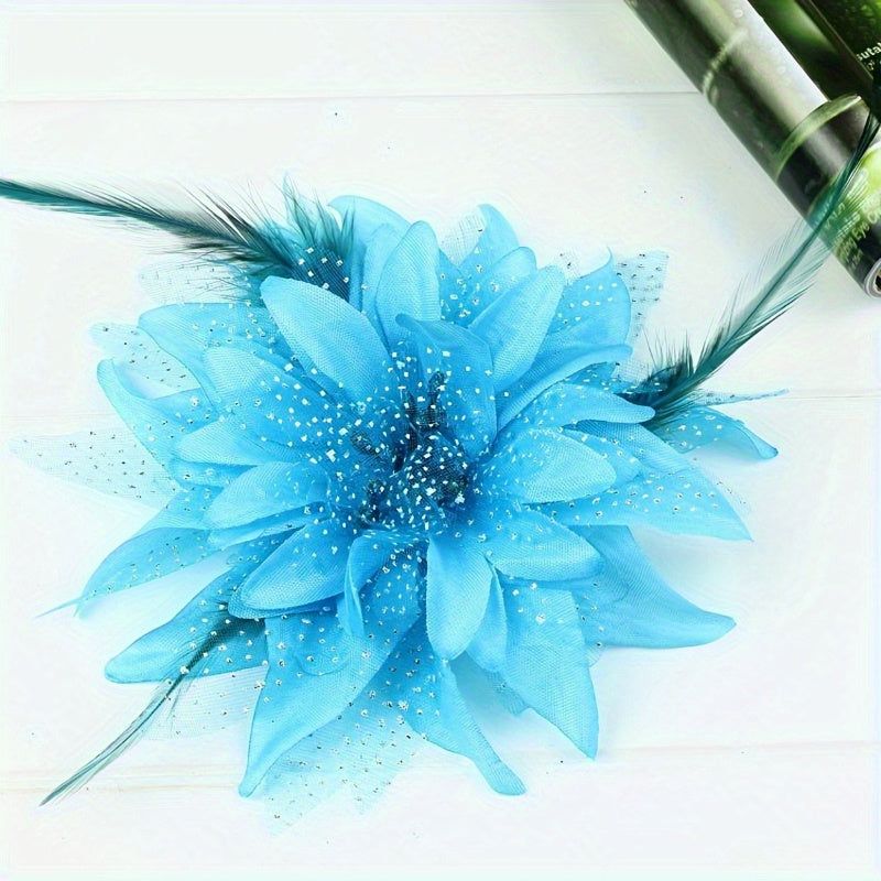Feather Flower Hair Clips Purple Wedding Hair Accessories