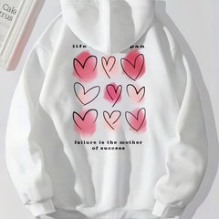 Heart Print Hoodie with Kangaroo Pocket - Women's Clothing
