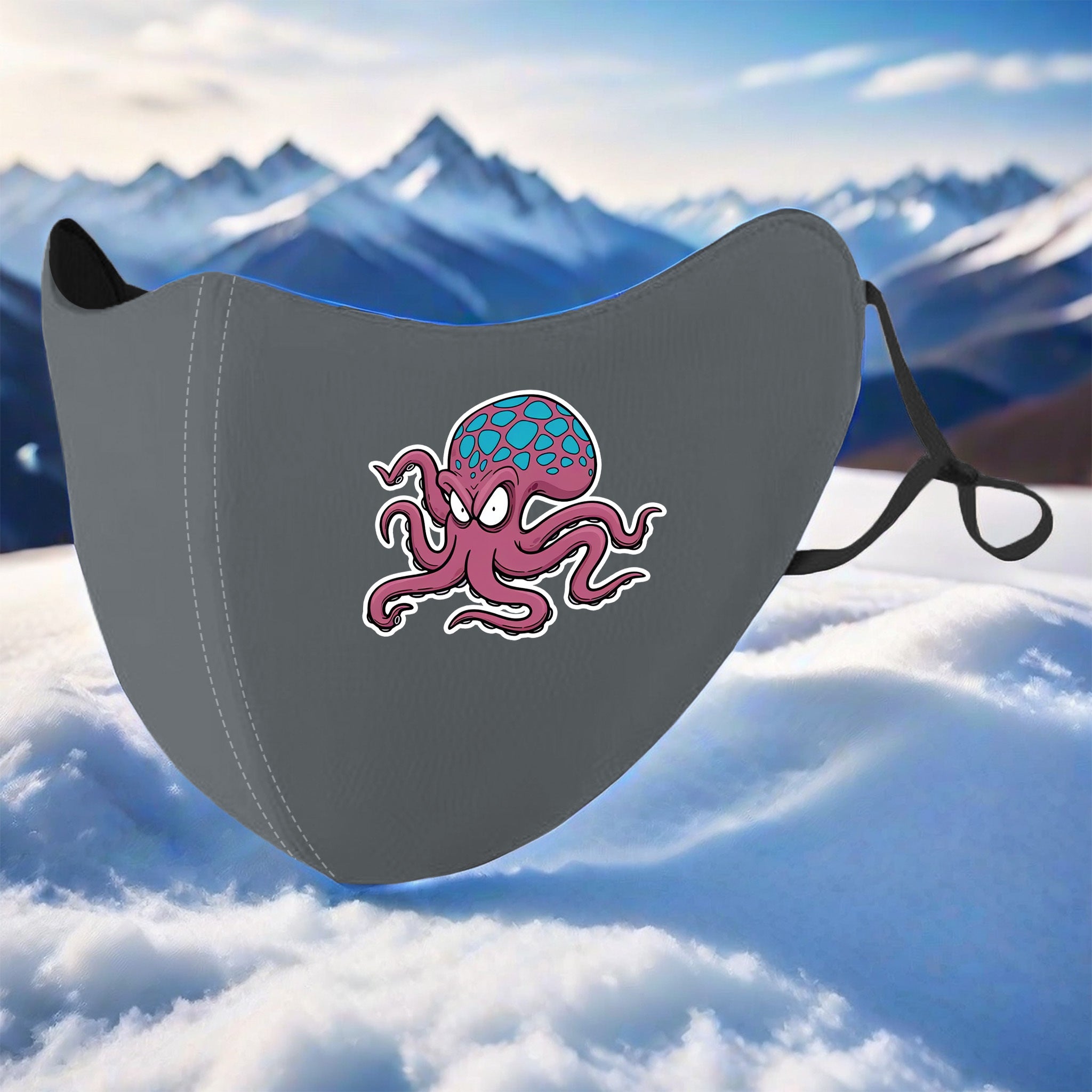 Angry Octopus 3D Fleece Lined Face Mask Pink Colorful Print