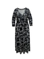 Geometric Print Long Sleeve Maxi Dress With Belt