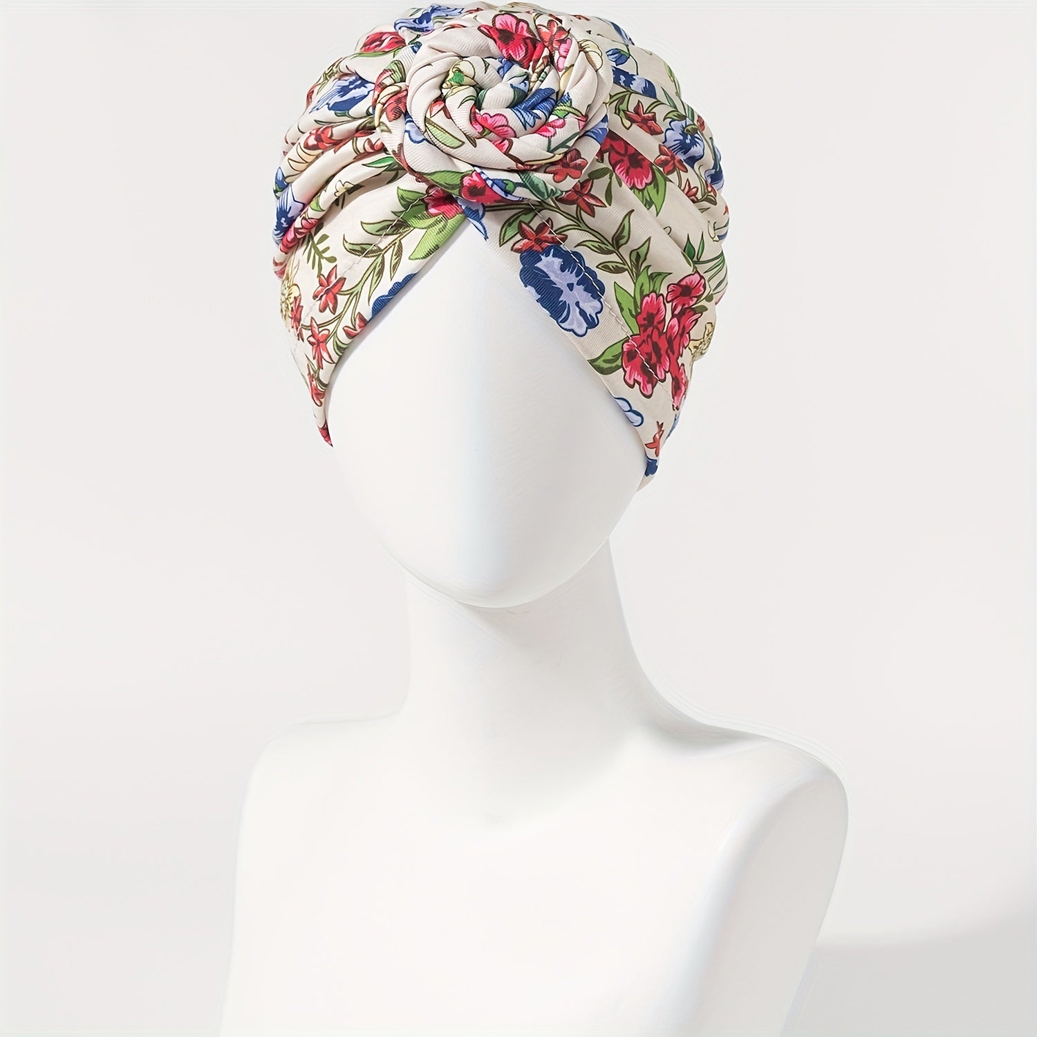 Flower Print Turban Beanie Pre Tied Head Wrap Women Chemo Cap