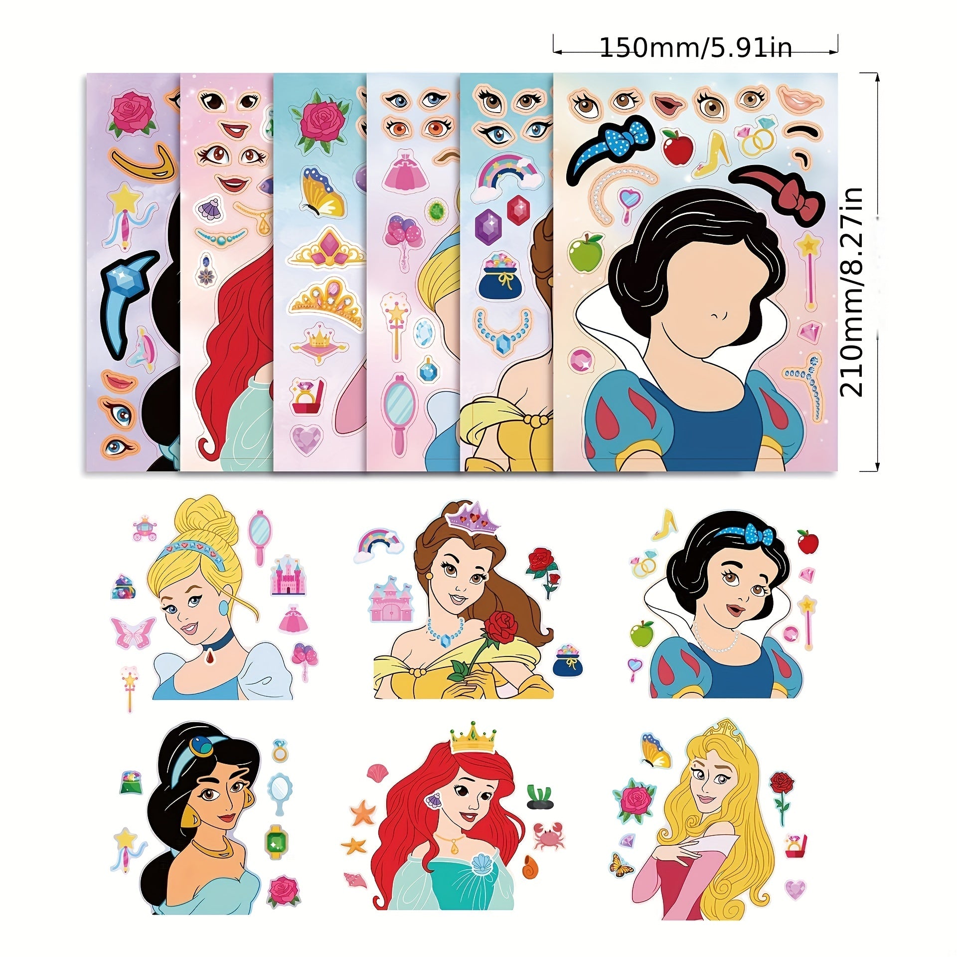 6pcs Princess Dress up Stickers for Kids Handcraft Tattoo Stickers