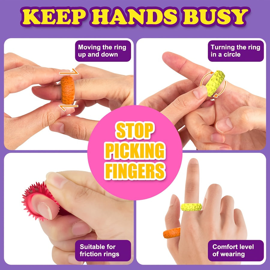 Colorful Spiky Sensory Finger Fidget Rings for Restless Hands - Set of 24