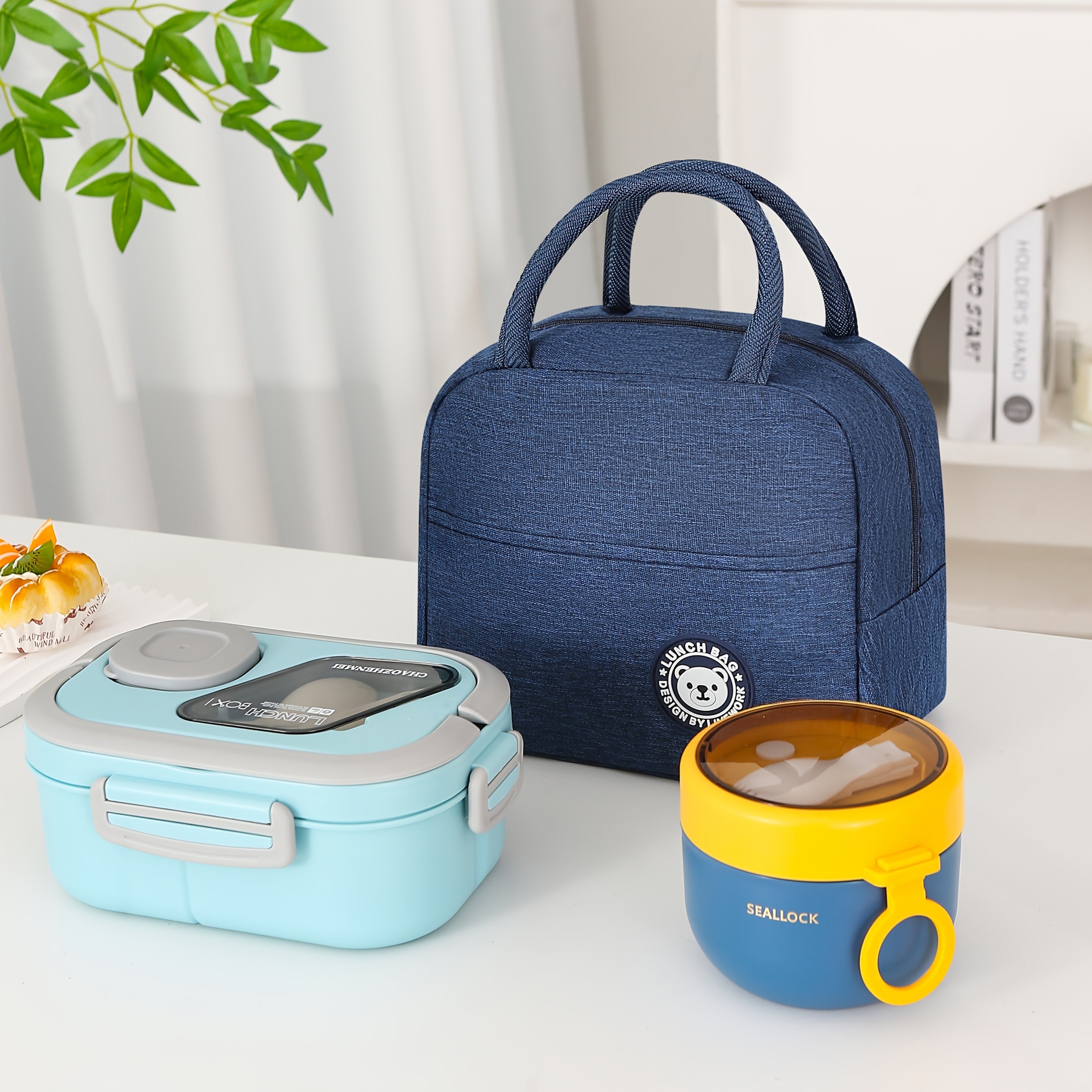 3pcs Portable Lunch Box Bag Set Thermal Bag Lunch Box Oatmeal Breakfast Cup