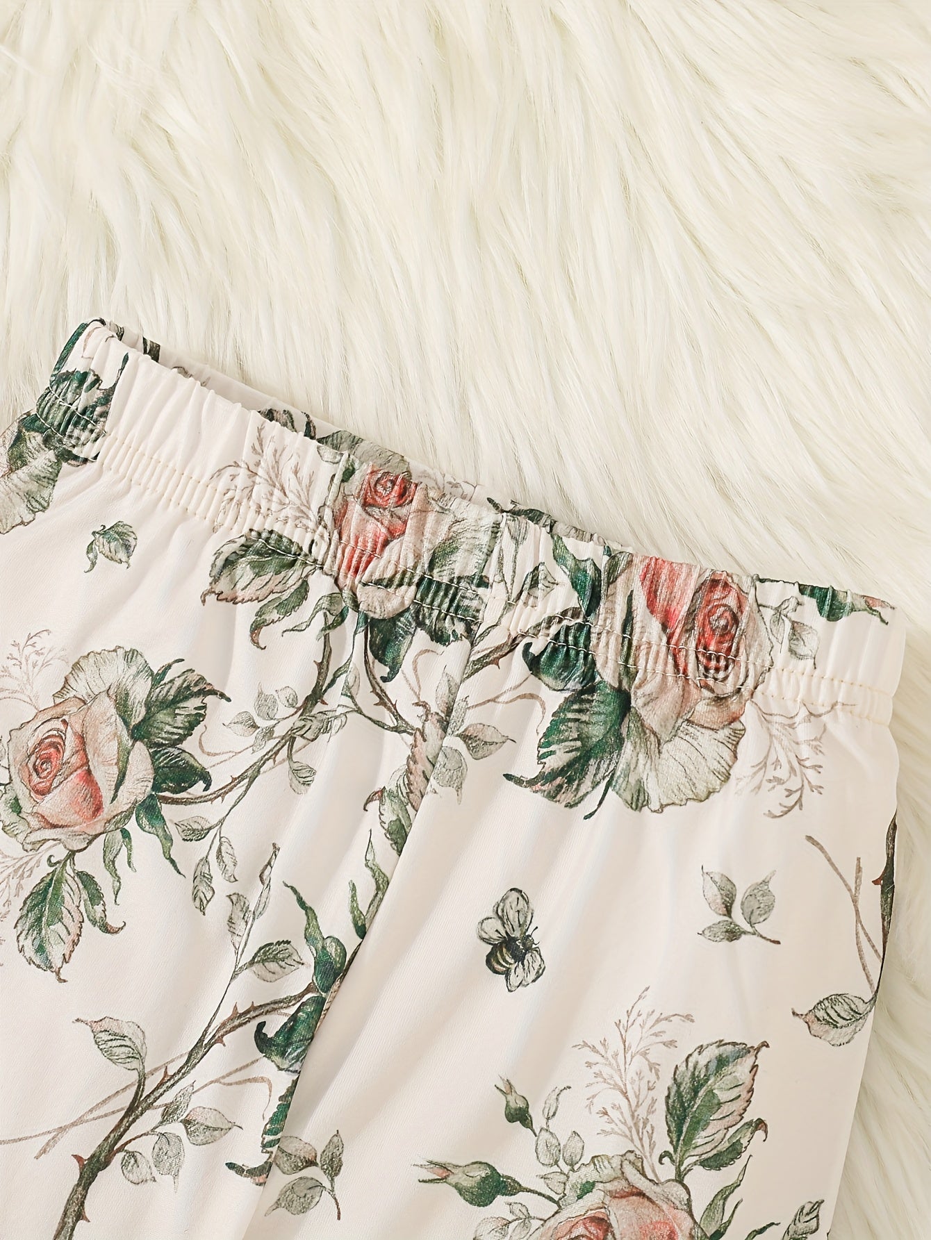 Baby Girl Boho Rose Flower Print Ruffle Top Pants Set