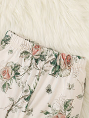 Baby Girl Boho Rose Flower Print Ruffle Top Pants Set