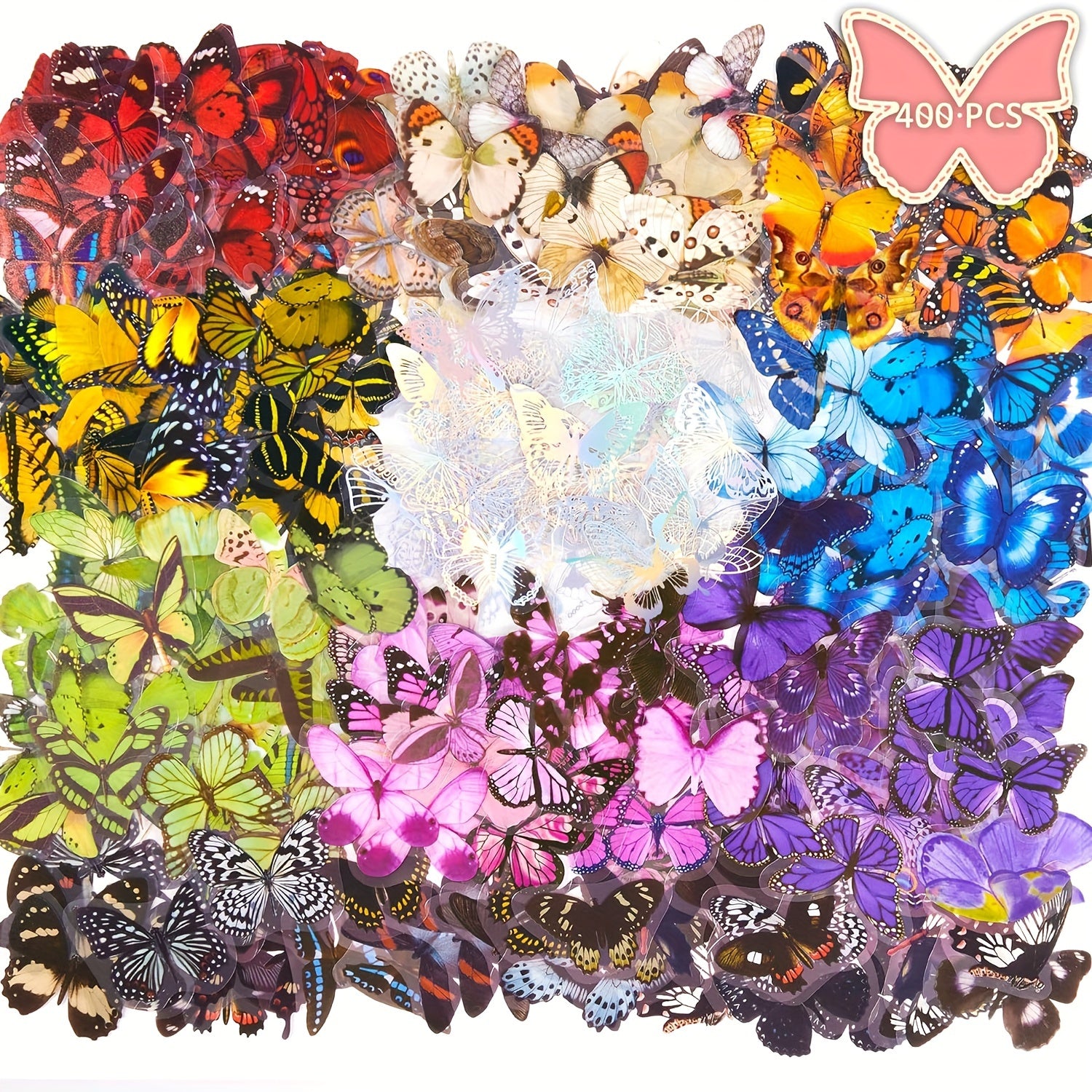 400pcs Holographic Butterfly Sticker Glitter Waterproof PET Scrapbook