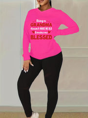 Slogan Print V-Neck Top & Leggings Set