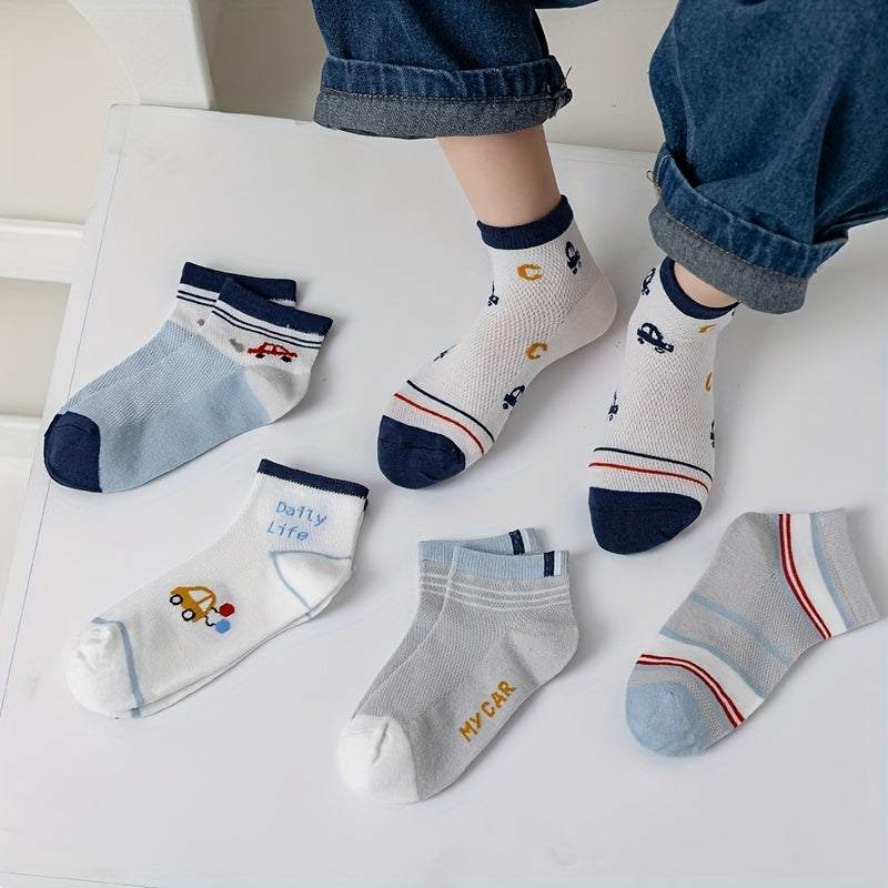Cartoon Car Knit Crew Socks for Boys