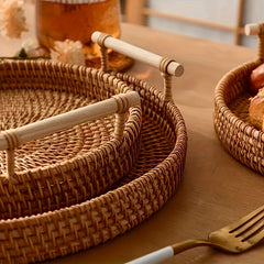 Rattan Serving Tray Tea Tray Fruit Plate Bread Snack Basket