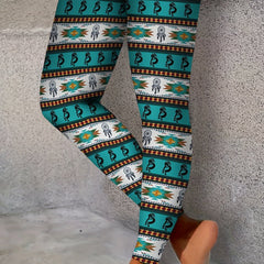 Boho Leggings Plus Size Colorblock Print Stretch Leggings