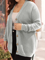 Casual Cardigan Women's Plus Solid Ribbed Batwing Sleeve