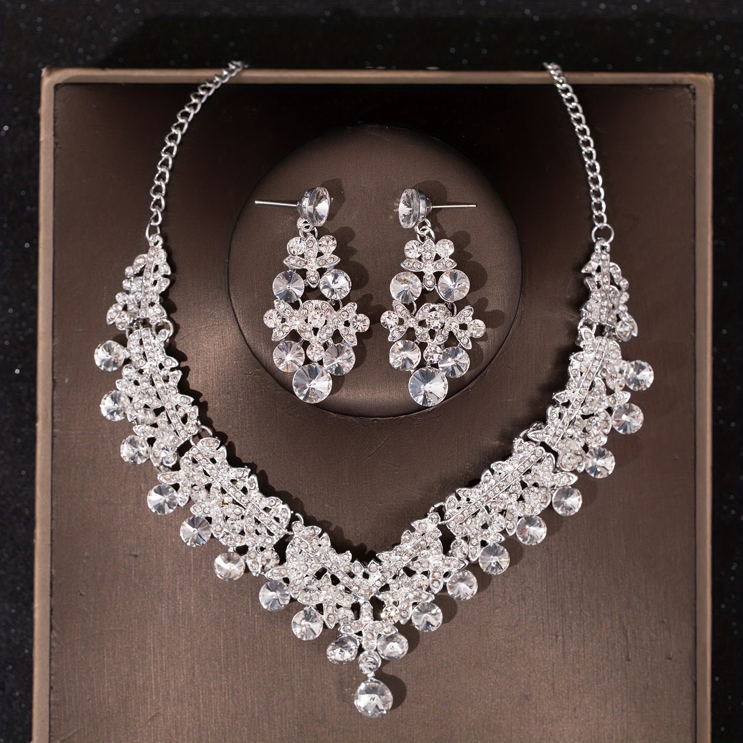 Baroque Crystal Bridal Head Piece Earrings Necklace Set Wedding Jewelry