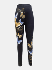Butterfly Print Skinny Leggings High Waist Stretchy Leggings
