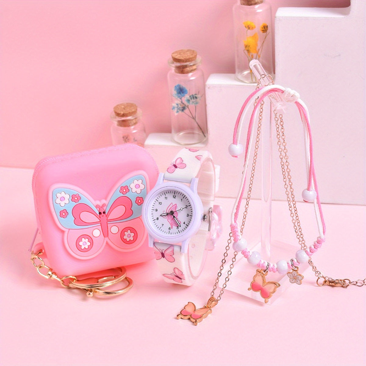 Soft Silicone Butterfly Princess Girls' Watch & Coin Purse Gift Set