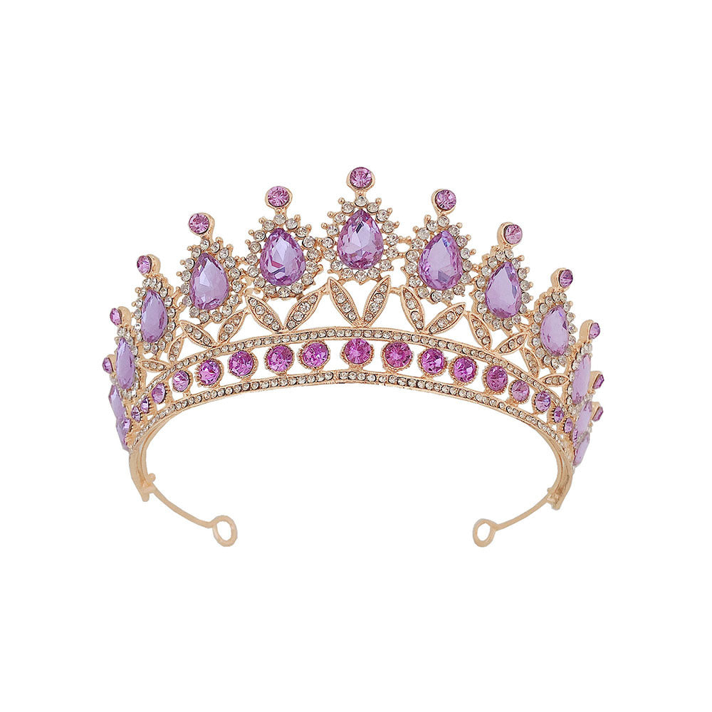 Purple Rhinestone Bridal Crown Princess Crystal Headband Hair Accessories