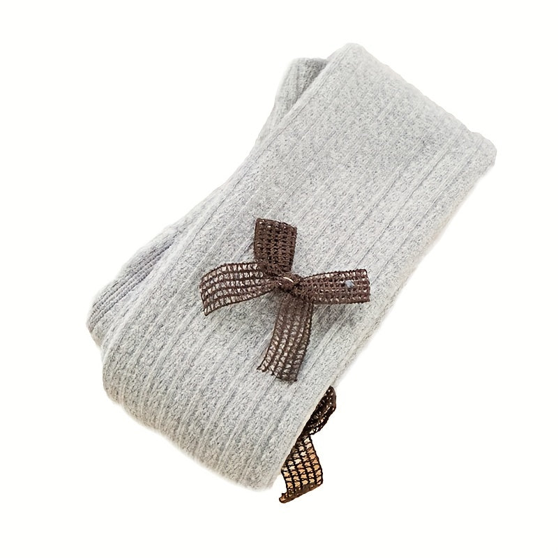 Girls Gray Mesh Bow Decor Knitted Tights