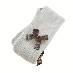 Girls Gray Mesh Bow Decor Knitted Tights