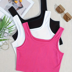3 Pack Women's Mixed Crop Tank Tops Crew Neck Sleeveless Summer Top