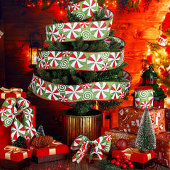 Christmas Candy Peppermint Wired Edge Ribbon 4 57m