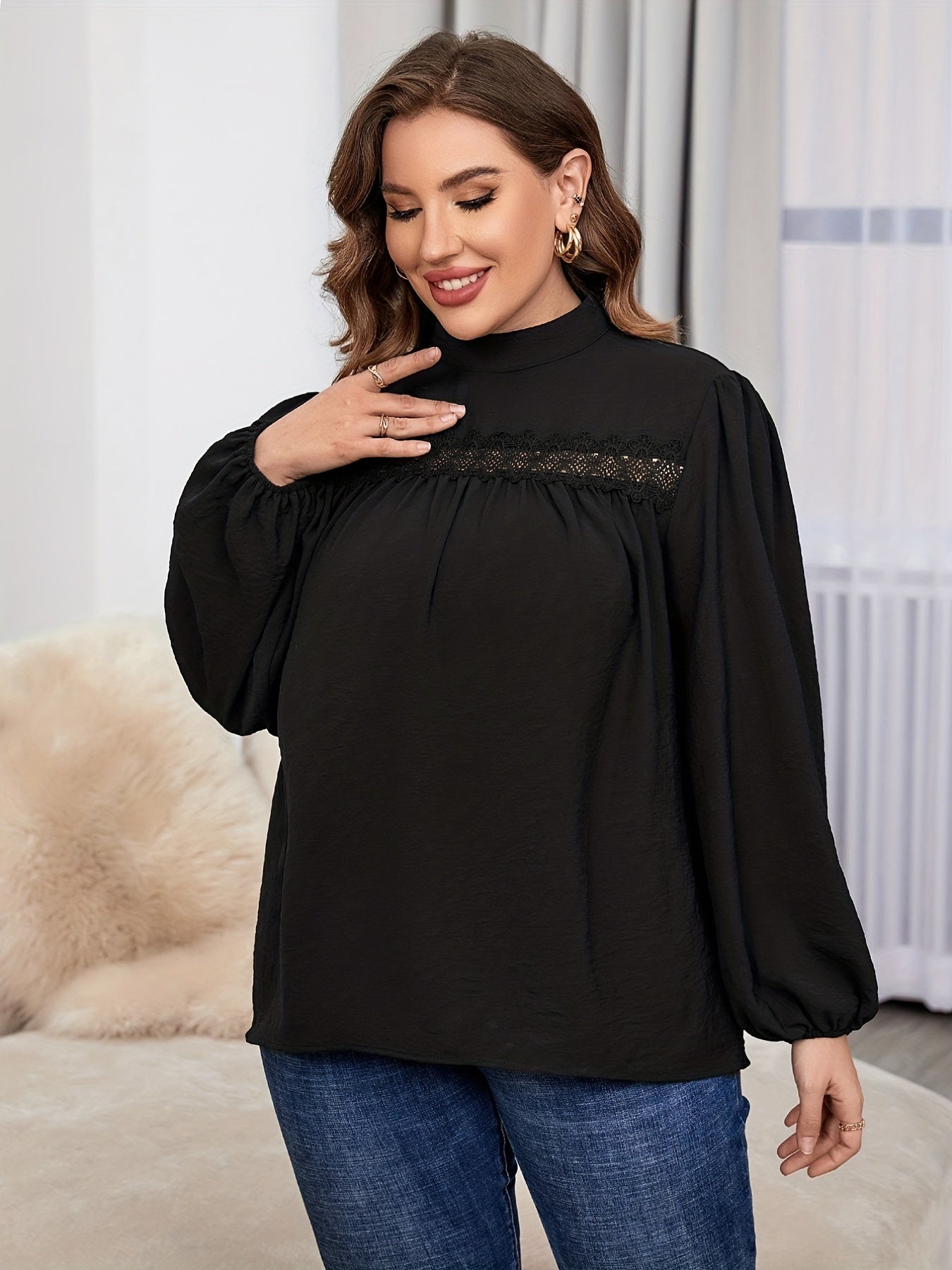 High Neck Lace Blouse for Women